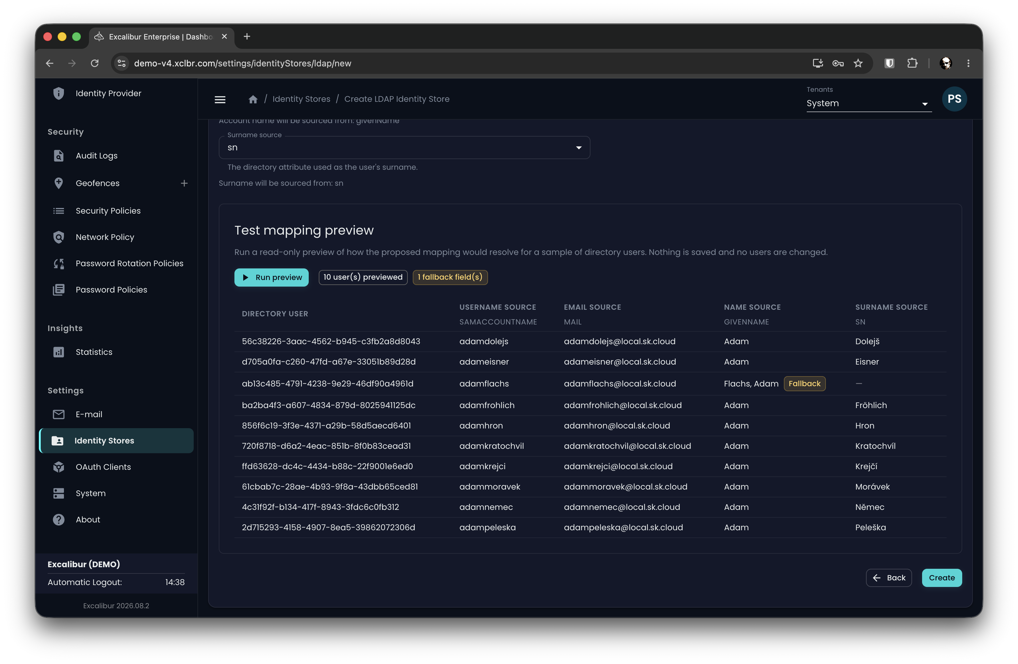 Attribute-mapping preview resolving sample users