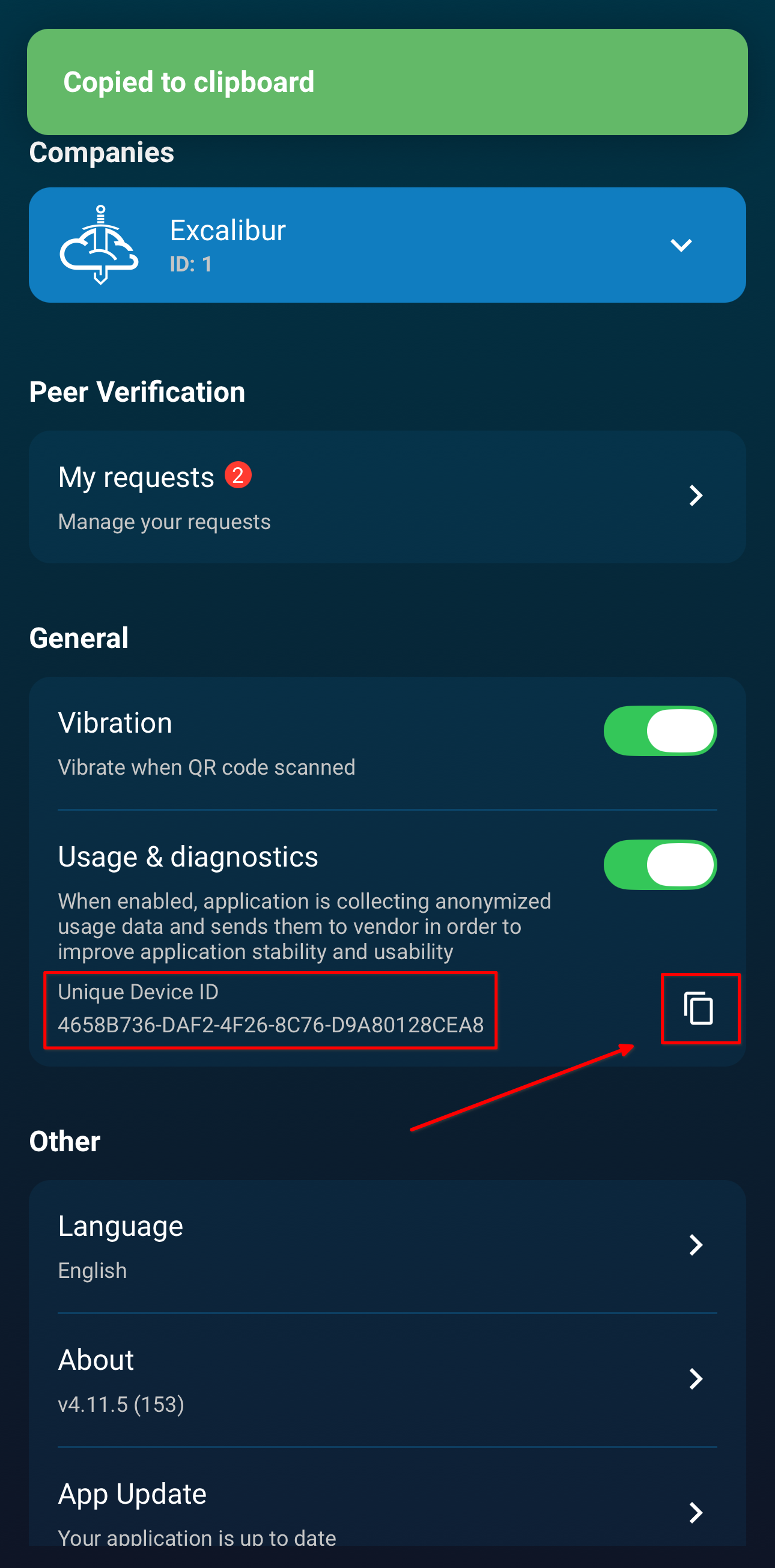 Unique Device ID value ready to copy