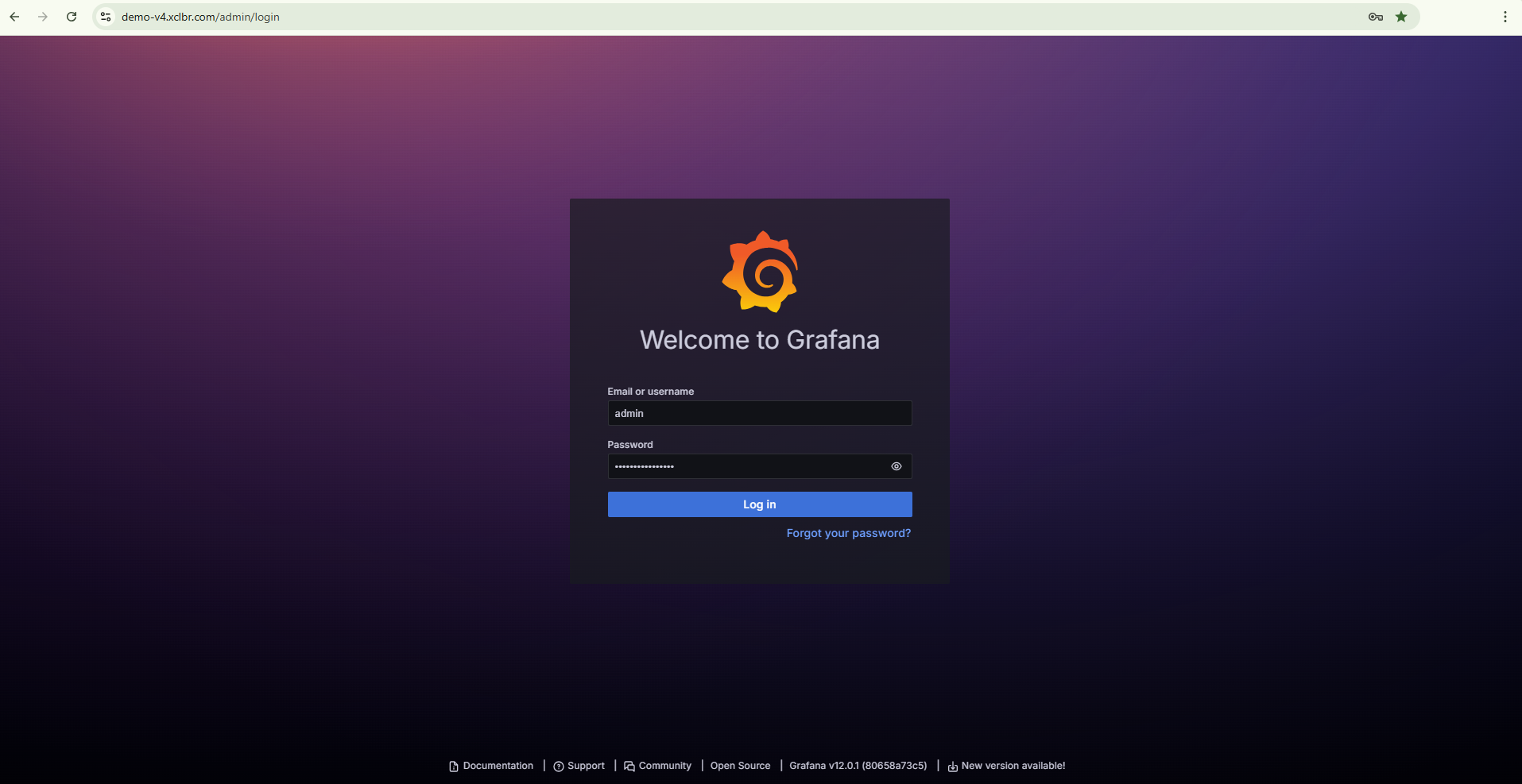 Grafana login page